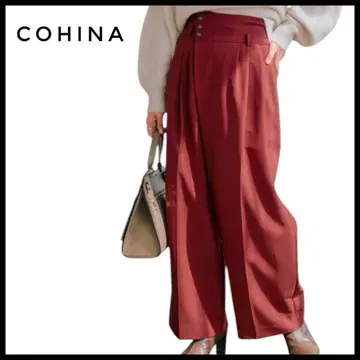 COHINA 하이웨스트 쓰리턱 아지메 팬츠 XS 레드 작은 키
