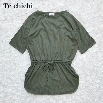 테치치 반팔 리브 니트탑 허리밴딩 리본 캐주얼 워셔블