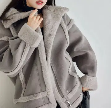 NICE CLAUP 페이크 무스탕 롱 자켓