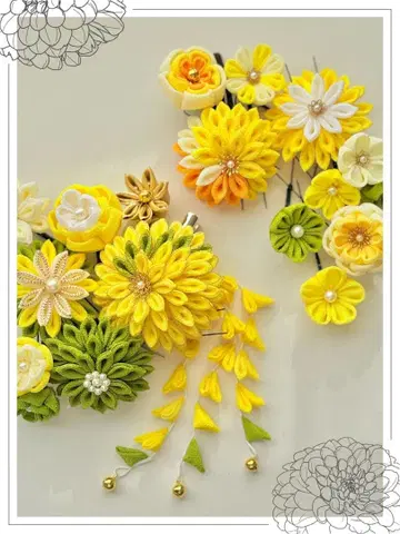 시치고산 성인식 머리 장식 세트 츠마미자이쿠 핸드메이드