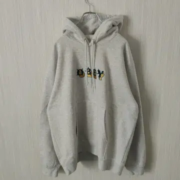 OBEY 후드티 로고 가시 자수 그레이