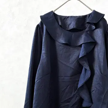 STYLE DELI 블라우스 크루넥 새틴 프릴 심플 깔끔한