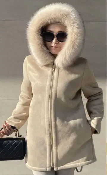 JENNE 에코 무스탕 코트 베이지 L 퍼 부착 무스탕 코트