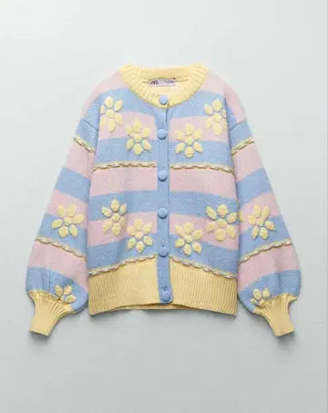ZARA 파스텔 플라워 자카드 가디건