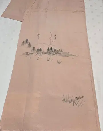미사용품 기모노 순수 실크 바쇼 구츠케쓰케(가에바) 작가 물품 낙관