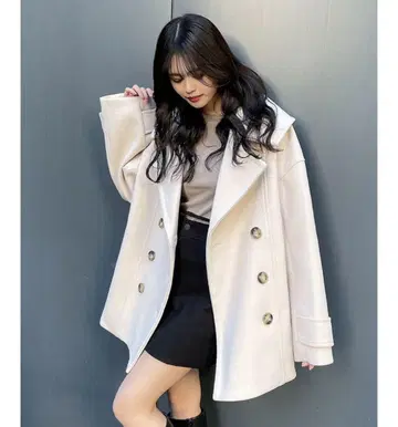 ENVYM 앙비 빅 칼라 더블 코트 피코트 울 아이보리