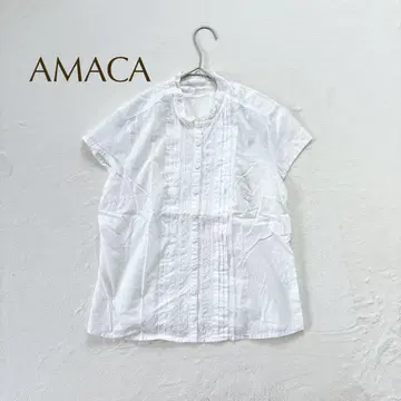 아마카 [ M ] 반팔 셔츠 블라우스 캐주얼 심플 무지 노카라