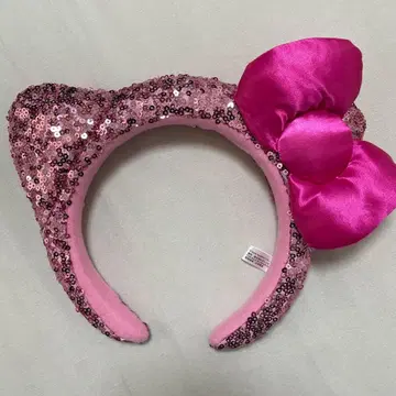 핑크 스팽글 리본 키티 머리띠