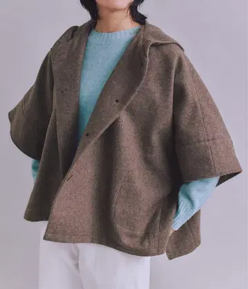 High Count Melton 후드 판초 코트