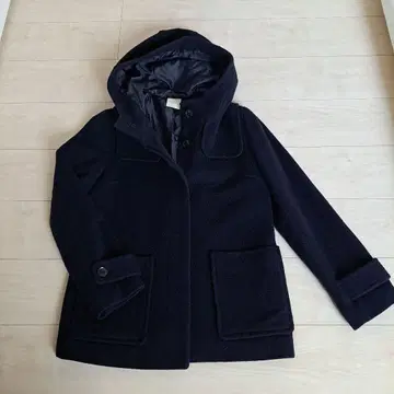 LE SOUK 네이비 후드 부착 울 코트 하프 코트 캐주얼 네이비 컬러