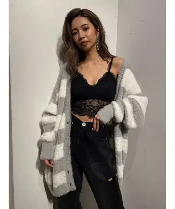 GYDA 제이다 샤기 LOOSE 니트 가디건 그레이 긴팔