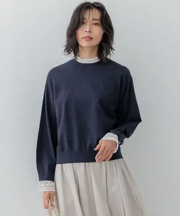 23구 워셔블 비스코스 스트레치 레이스 콤비 니트 네이비