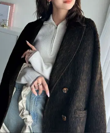 클래식 엘프 믹스 샤기 더블 자켓 코트