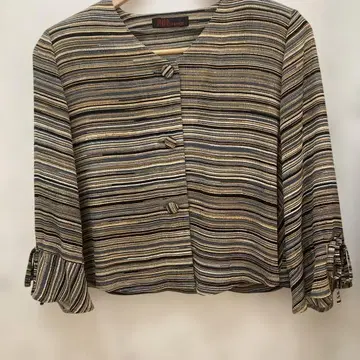 시선당 HITOSHI 그린 계열 스트라이프 노카라 자켓