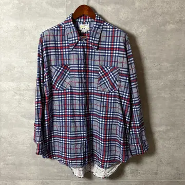 Phoenix 90s 빈티지 플란넬 셔츠 더블 포켓 XL 파랑 x 빨간색
