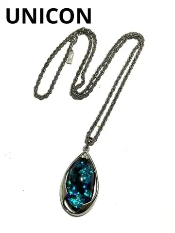 UNICON 파랑과 블랙의 오팔풍 실버 펜던트 빈티지 레트로