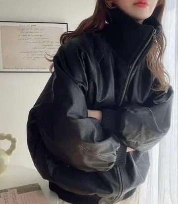 Java 리브 터틀 페이크 가죽 오버 사이즈 자켓 M