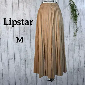 립스타 인조 가죽 플리츠 스커트 M 롱 기장 카멜