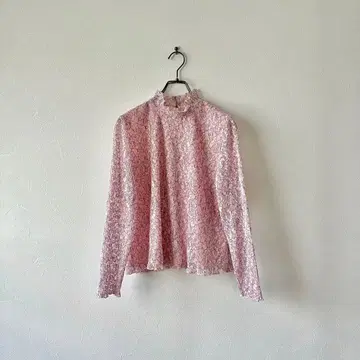 구제 의류 일본제 전체 레이스 하이넥 셔츠 포멀 결혼식 핑크