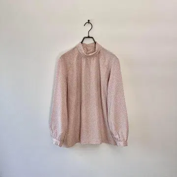 구제 하이넥 블라우스 도트 레트로 더스티 핑크 M 성숙 큐트