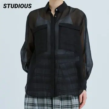 새상품급 STUDIOUS 섀도우 시어 오버 셔츠 블랙 (세탁 가능)