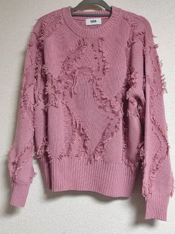 프린지 가공 핑크 니트 스웨터