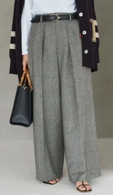 IENA 스트레치 트위드 턱 배기 팬츠 36