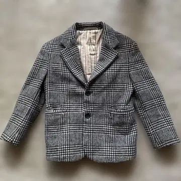 체크 무늬 테일러드 자켓 울 혼방
