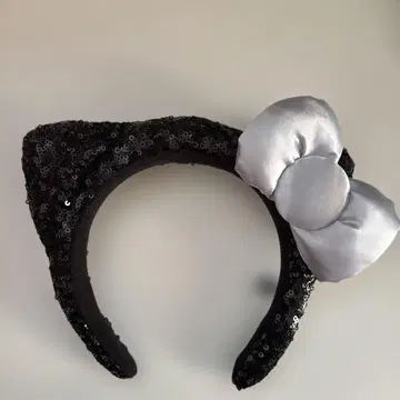 검은 고양이 귀 머리띠 (리본 포함)