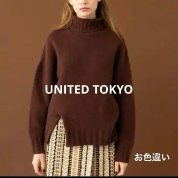 UNITED TOKYO 홀 가먼트 터틀 스퀘어 니트 브라운