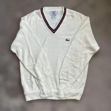 LACOSTE 화이트 V넥 스웨터 M
