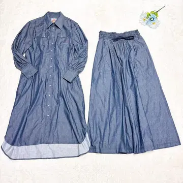 미사용 새상품 ojou 셋업 데님 셔츠 원피스 와이드 팬츠 M