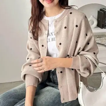 GeeRA 도트 자카드 니트 가디건 베이지