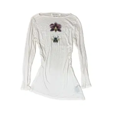 APRIORITY 꽃과 곤충 프린트 긴팔 T셔츠 자수