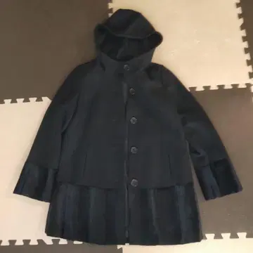 후드 부착 블랙 울 코트 F 사이즈