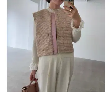 새상품 OHGA 트위드 베스트 핑크