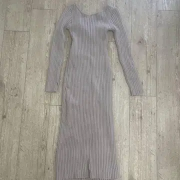 ACYM 백 오픈 믹스 니트 니트 원피스 베이지