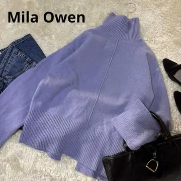 미라 오웬 울 캐시미어 니트 터틀넥 백 슬릿 블루 파랑