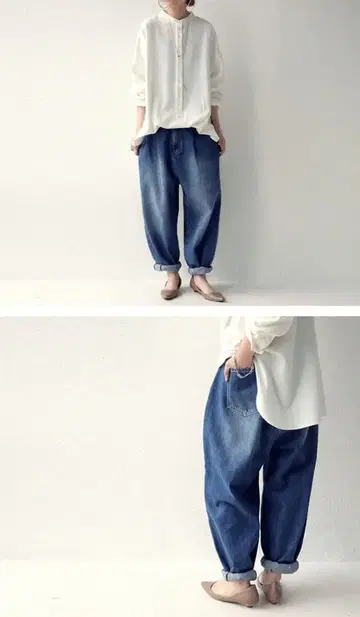 벌룬 데님 데님 팬츠 팬츠 여성용