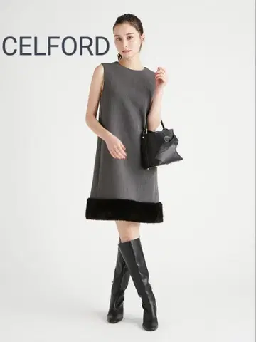 미사용 새상품 CELFORD 밑단 퍼 미니 원피스 셀포드