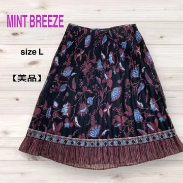 [새상품급] MINT BREEZE 꽃무늬 롱 플리츠 스커트 L 시어 소재