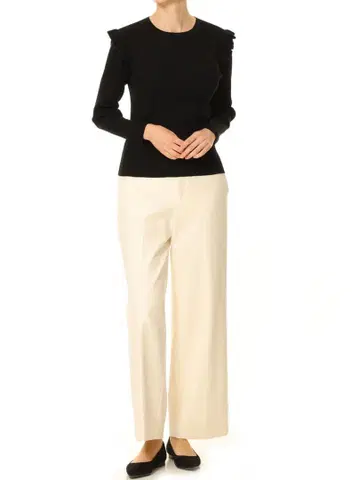 엠프리미어 블랙 숄더 프릴 디자인 리브 니트 풀오버 34P