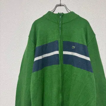 LACOSTE 풀 집업 니트 그린 보더