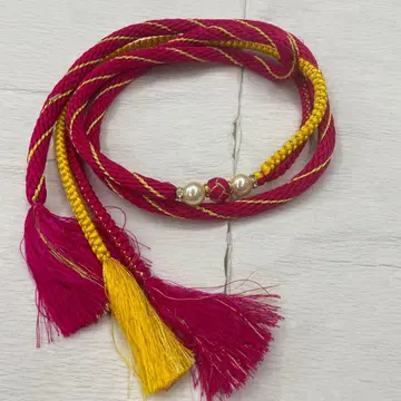 6571 핑크 옐로우 컬러 허리띠 순수 실크 조임 후리소데 펄 비쥬