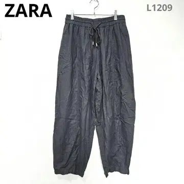 자라 와이드 테이퍼드 팬츠 그레이 M 린넨 혼방 루즈핏 캐주얼