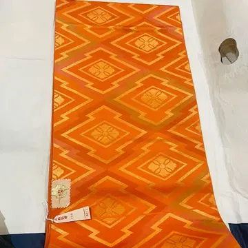 기모노 오비 오렌지 계열 기하학 패턴 후쿠로 오비 5011