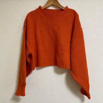 오렌지 크롭 니트 스웨터 긴팔