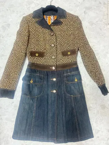 D&G 트위드 데님 롱 코트