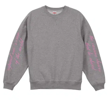 래글런 슬리브 크루넥 맨투맨 (파일 안감) 믹스 그레이 핑크