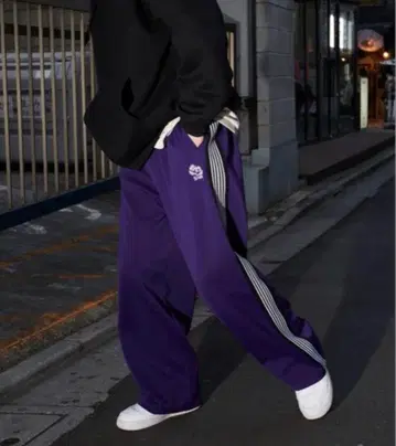 트랙 팬츠 보라색 사이드 라인 저지
